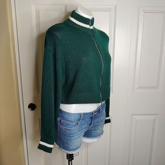 H&M Divided green zip front crop sweater jacket S - Picture 5 of 10